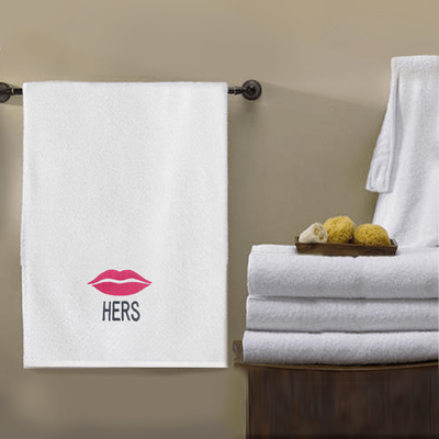 Iris Embroidered For You Bath Towel (70 x 140 Cm) White Her Lips Pink Thread 100% Cotton - (Set of 1) 600 Gsm
