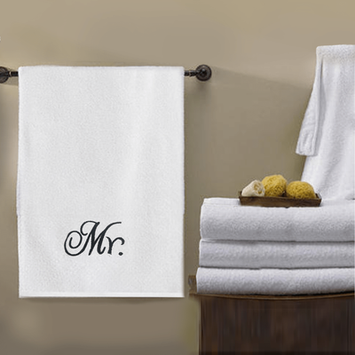 Iris Embroidered For You Bath Towel (70 x 140 Cm) White Mr. Black Thread 100% Cotton - (Set of 1) 600 Gsm