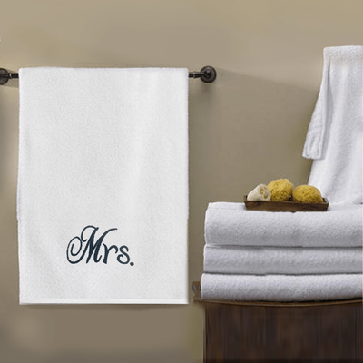 Iris Embroidered For You Bath Towel (70 x 140 Cm) White Mrs. Black Thread 100% Cotton - (Set of 1) 600 Gsm