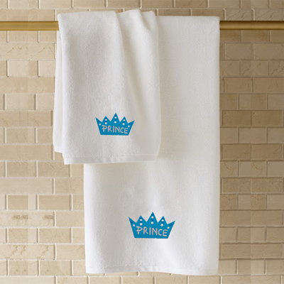 منشفة حمام  قزحية مطرزة لك (70 × 140 سم) خيط أبيض الأمير الأزرق 100% قطن - (مجموعة من 1) 600 جرامًا للمتر المربع