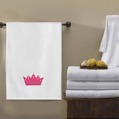 منشفة حمام  قزحية مطرزة لك (70 × 140 سم) أبيض الأميرة الوردي خيط 100% قطن - (مجموعة من 1) 600 جرام لكل متر مربع