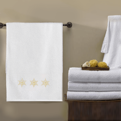 منشفة حمام  قزحية مطرزة لك (70 × 140 سم) ندفة ثلج بيضاء بخيوط ذهبية 100% قطن - (مجموعة من 1) 600 جرام لكل متر مربع