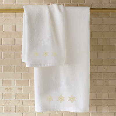 منشفة حمام  قزحية مطرزة لك (70 × 140 سم) ندفة ثلج بيضاء بخيوط ذهبية 100% قطن - (مجموعة من 1) 600 جرام لكل متر مربع