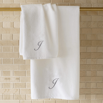 منشفة حمام  قزحية مطرزة لك (70 × 140 سم) حرف أبيض "J" خيط فضي بالانتينز خط 100% قطن - (مجموعة من 1) 600 جرام لكل متر مربع