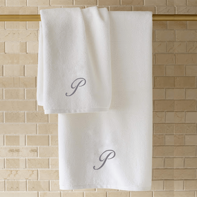منشفة حمام  قزحية مطرزة لك (70 × 140 سم) حرف أبيض "P" خيط فضي بالانتينز خط 100% قطن - (مجموعة من 1) 600 جرام لكل متر مربع