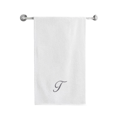 منشفة حمام  قزحية مطرزة لك (70 × 140 سم) حرف أبيض "T" خيط فضي بالانتينز خط 100% قطن - (مجموعة من 1) 600 جرام لكل متر مربع