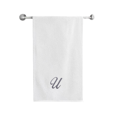 منشفة حمام  قزحية مطرزة لك (70 × 140 سم) حرف أبيض "U" خيط فضي بالانتينز خط 100% قطن - (مجموعة من 1) 600 جرام لكل متر مربع