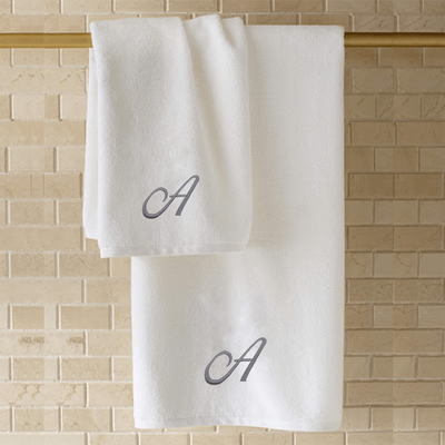 منشفة حمام  قزحية مطرزة لك (70 × 140 سم) حرف أبيض "A" خيط فضي بالانتينز خط 100% قطن - (مجموعة من 1) 600 جرام لكل متر مربع