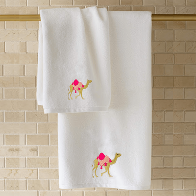 منشفة حمام  قزحية مطرزة لك (70 × 140 سم) أبيض جملي بخيط وردي وذهبي 100% قطن - (مجموعة من 1) 600 جرام لكل متر مربع