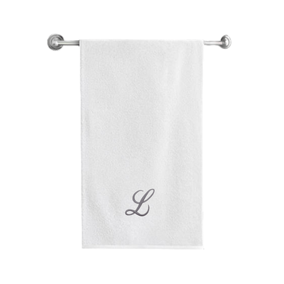 منشفة حمام  قزحية مطرزة لك (70 × 140 سم) حرف أبيض "L" بخيوط فضية خط بالانتينز 100% قطن - (مجموعة من 1) 600 جرام لكل متر مربع