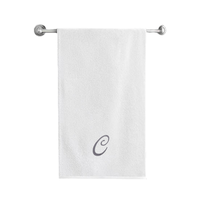 منشفة حمام  قزحية مطرزة لك (70 × 140 سم) حرف أبيض "C" خيط فضي بالانتينز خط 100% قطن - (مجموعة من 1) 600 جرام لكل متر مربع