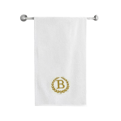 Iris Embroidered For You Bath Towel (70 x 140 Cm) White Letter "B" Gold Thread Ballantines Font 100% Cotton - (Set of 1) 600 Gsm