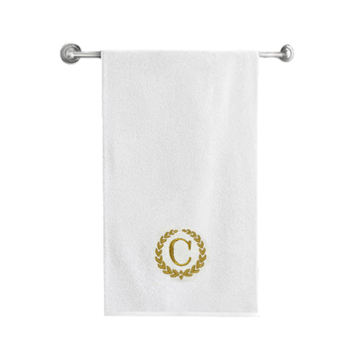 Iris Embroidered For You Bath Towel (70 x 140 Cm) White Letter "C" Gold Thread Ballantines Font 100% Cotton - (Set of 1) 600 Gsm