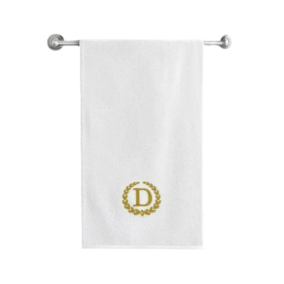 Iris Embroidered For You Bath Towel (70 x 140 Cm) White Letter "D" Gold Thread Ballantines Font 100% Cotton - (Set of 1) 600 Gsm