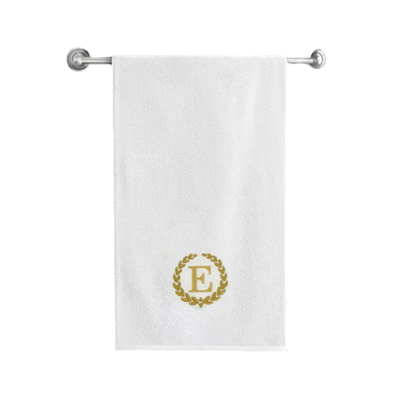 Iris Embroidered For You Bath Towel (70 x 140 Cm) White Letter "E" Gold Thread Ballantines Font 100% Cotton - (Set of 1) 600 Gsm