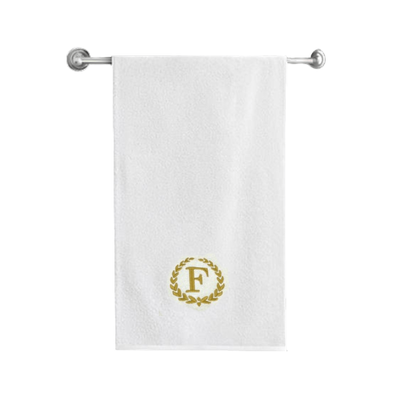 Iris Embroidered For You Bath Towel (70 x 140 Cm) White Letter "F" Gold Thread Ballantines Font 100% Cotton - (Set of 1) 600 Gsm