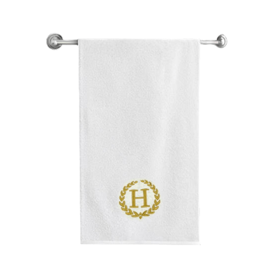 Iris Embroidered For You Bath Towel (70 x 140 Cm) White Letter "H" Gold Thread Ballantines Font 100% Cotton - (Set of 1) 600 Gsm