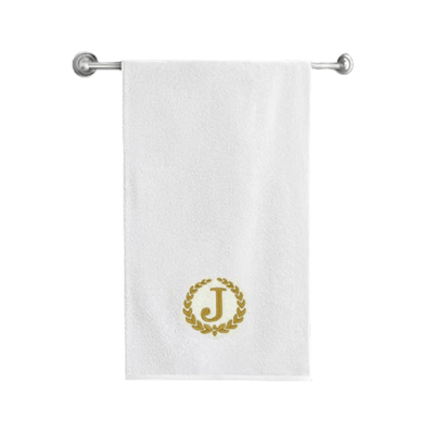 Iris Embroidered For You Bath Towel (70 x 140 Cm) White Letter "J" Gold Thread Ballantines Font 100% Cotton - (Set of 1) 600 Gsm