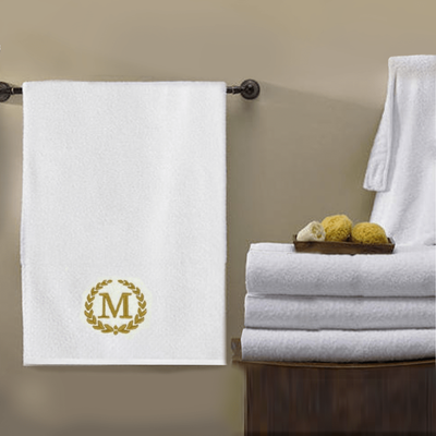 Iris Embroidered For You Bath Towel (70 x 140 Cm) White Letter "M" Gold Thread Ballantines Font 100% Cotton - (Set of 1) 600 Gsm