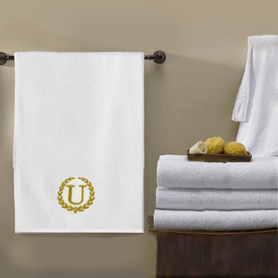 Iris Embroidered For You Bath Towel (70 x 140 Cm) White Letter "U" Gold Thread Ballantines Font 100% Cotton - (Set of 1) 600 Gsm
