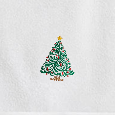 منشفة حمام  قزحية مطرزة لك (70 × 140 سم) بيضاء شجرة عيد الميلاد بخيط بني 100% قطن - (مجموعة من 1) 600 جرام لكل متر مربع