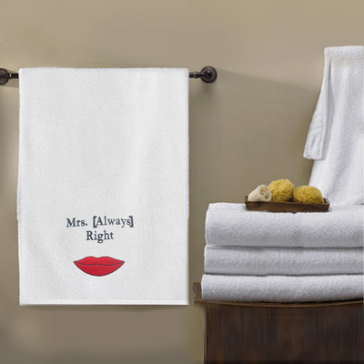 منشفة حمام  قزحية مطرزة لك (70 × 140 سم) بيضاء السيدة أولويز رايت بخيط أحمر 100% قطن - (مجموعة من 1) 600 جرام لكل متر مربع