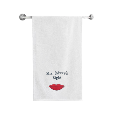 منشفة حمام  قزحية مطرزة لك (70 × 140 سم) بيضاء السيدة أولويز رايت بخيط أحمر 100% قطن - (مجموعة من 1) 600 جرام لكل متر مربع