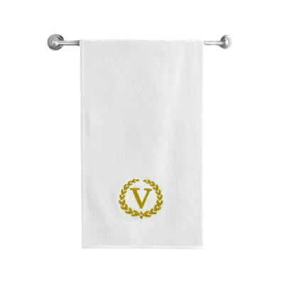 منشفة حمام  قزحية مطرزة لك (70 × 140 سم) حرف أبيض "V" بخيط ذهبي بالانتينز خط 100% قطن - (مجموعة من 1) 600 جرام لكل متر مربع
