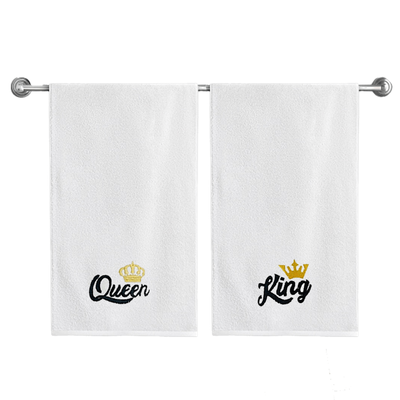 Iris Embroidered For You Bath Towel (70 x 140 Cm) White Queen & King Black Thread 100% Cotton - (Set of 2) 600 Gsm
