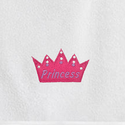 Iris Embroidered For You Bath Towel (70 x 140 Cm) White Princess & Prince Blue-Pink Thread 100% Cotton - (Set of 2) 600 Gsm