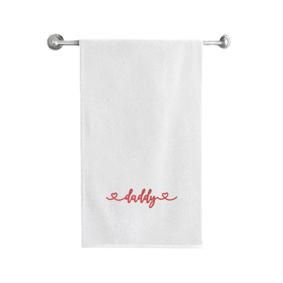 Iris Embroidered For You Bath Towel (70 x 140 Cm) White Daddy Red Thread 100% Cotton - (Set of 1) 600 Gsm