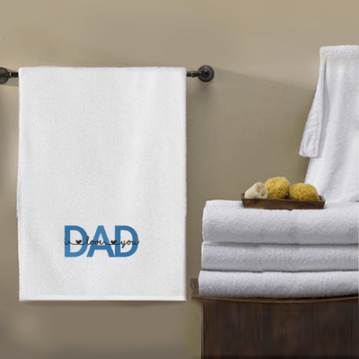 منشفة حمام  قزحية مطرزة لك (70 × 140 سم) بيضاء أبي أحبك سوداء - خيط أزرق 100% قطن - (مجموعة من 1) 600 جرام لكل متر مربع