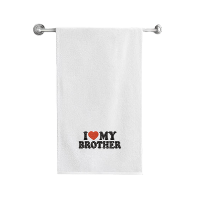 منشفة حمام  قزحية مطرزة لك (70 × 140 سم) بيضاء أنا أحب أخي بخيوط سوداء وحمراء 100% قطن - (مجموعة من قطعة واحدة) 600 جرام لكل متر مربع