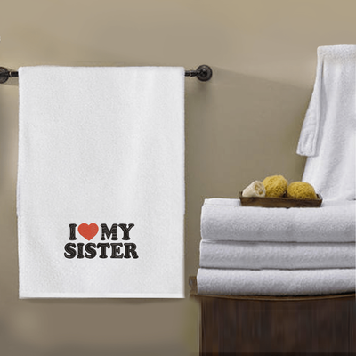 منشفة حمام  قزحية مطرزة لك (70 × 140 سم) أبيض أحب أختي أسود-أحمر خيط 100% قطن - (مجموعة من 1) 600 جرام لكل متر مربع