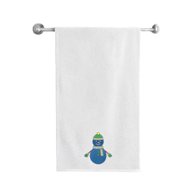 Iris Embroidered For You Bath Towel (70 x 140 Cm) White Blue Snowman 100% Cotton - (Set of 1) 600 Gsm