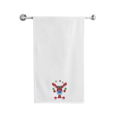 Iris Embroidered For You Bath Towel (70 x 140 Cm) White Reindeer with Christmas Ornament 100% Cotton - (Set of 1) 600 Gsm