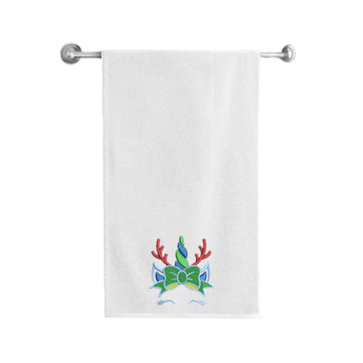 Iris Embroidered For You Bath Towel (70 x 140 Cm) White Reindeer Unicorn 100% Cotton - (Set of 1) 600 Gsm