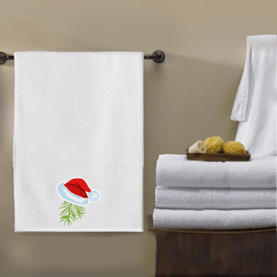Iris Embroidered For You Bath Towel (70 x 140 Cm) White Christmas Cap 100% Cotton - (Set of 1) 600 Gsm