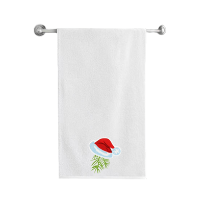 Iris Embroidered For You Bath Towel (70 x 140 Cm) White Christmas Cap 100% Cotton - (Set of 1) 600 Gsm