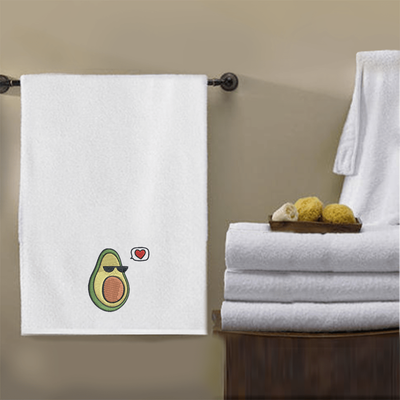 Iris Embroidered For You Bath Towel (70 x 140 Cm) White Avacado with Pit 100% Cotton - (Set of 1) 600 Gsm