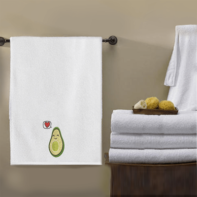 Iris Embroidered For You Bath Towel (70 x 140 Cm) White Avacado without Pit Desing 100% Cotton - (Set of 1) 600 Gsm