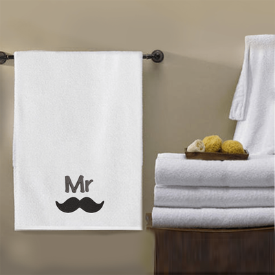 Iris Embroidered For You Bath Towel (70 x 140 Cm) White Mr. Moustache 100% Cotton - (Set of 1) 600 Gsm