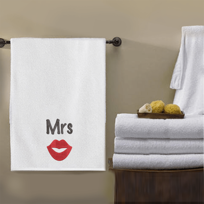 Iris Embroidered For You Bath Towel (70 x 140 Cm) White Mrs. Lips 100% Cotton - (Set of 1) 600 Gsm