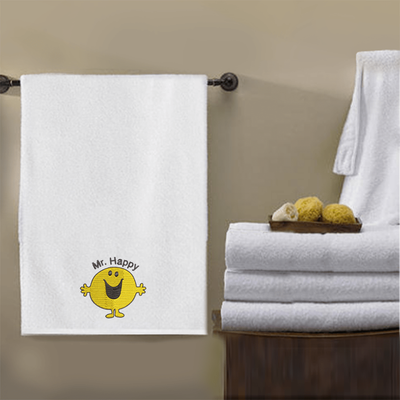 Iris Embroidered For You Bath Towel (70 x 140 Cm) White Mr. Happy 100% Cotton - (Set of 1) 600 Gsm