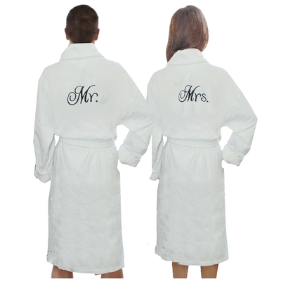 Iris Embroidered For You Bathrobe White (100% Cotton) Mr. & Mrs. - Set of 2 (400 Gsm)