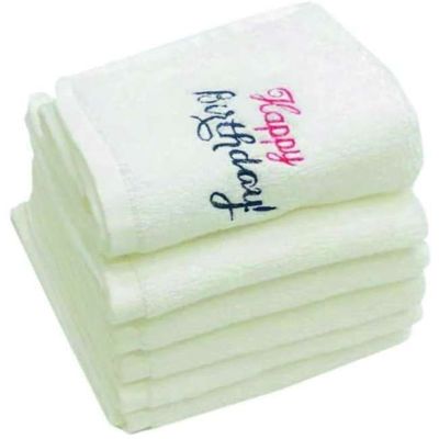 Iris Embroidered For You Face Towel (33 x 33 Cm) White (100% Cotton) Happy Birthday - (Set of 6) 600 Gsm