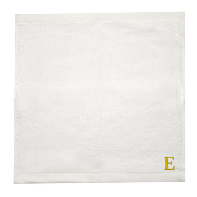 Embroidered For You (White) Monogrammed Face Towel (33 x 33 Cm - Set of 6) 100% Cotton, Absorbent and Quick dry, High Quality Bath Linen- 600 Gsm Golden Thread Letter "E"