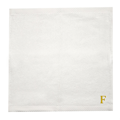 Embroidered For You (White) Monogrammed Face Towel (33 x 33 Cm - Set of 6) 100% Cotton, Absorbent and Quick dry, High Quality Bath Linen- 600 Gsm Golden Thread Letter "F"