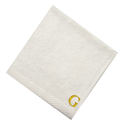 منشفة وجه مطرزة لك (أبيض) من  (33 × 33 سم - مجموعة من 6) 100% قطن، ماصة وسريعة الجفاف، كتان حمام عالي الجودة - 600 جرامًا للمتر المربع حرف "G" بخيط ذهبي
