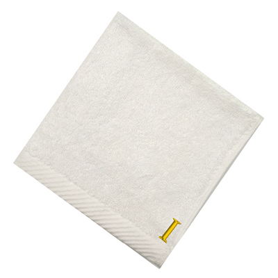Embroidered For You (White) Monogrammed Face Towel (33 x 33 Cm - Set of 6) 100% Cotton, Absorbent and Quick dry, High Quality Bath Linen- 600 Gsm Golden Thread Letter "I"